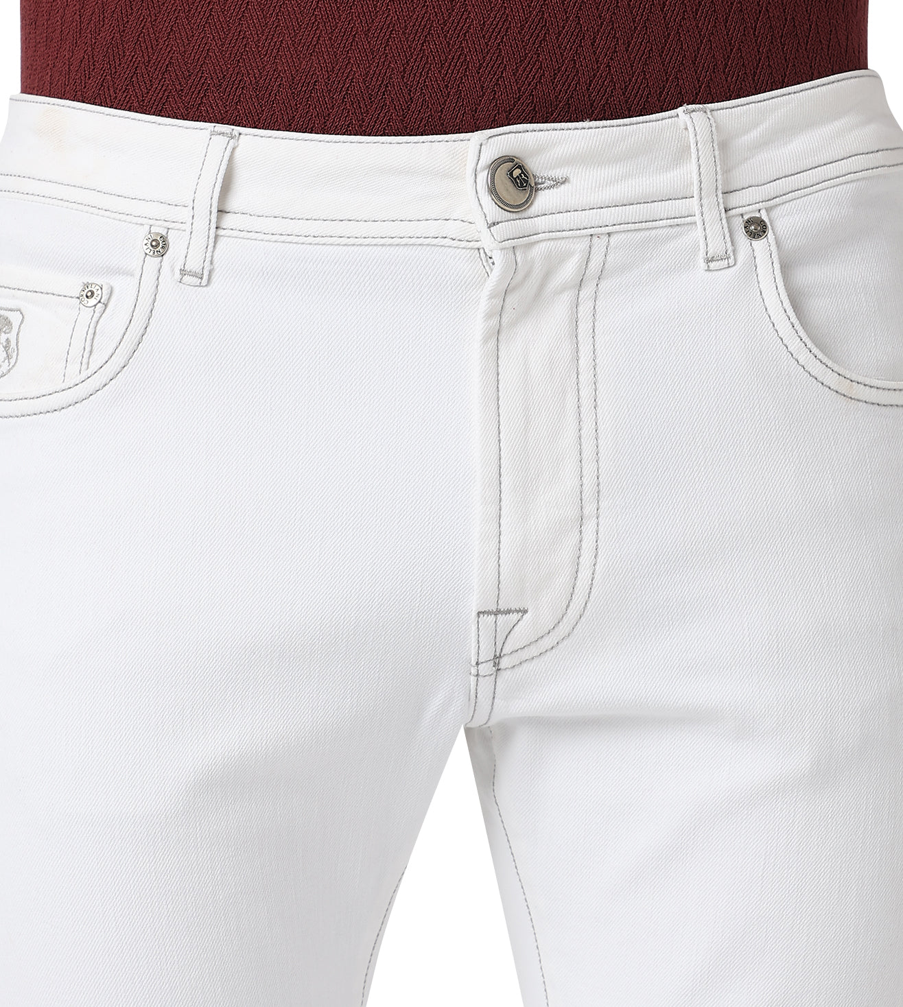 White stretch denim 5-pocket jeans