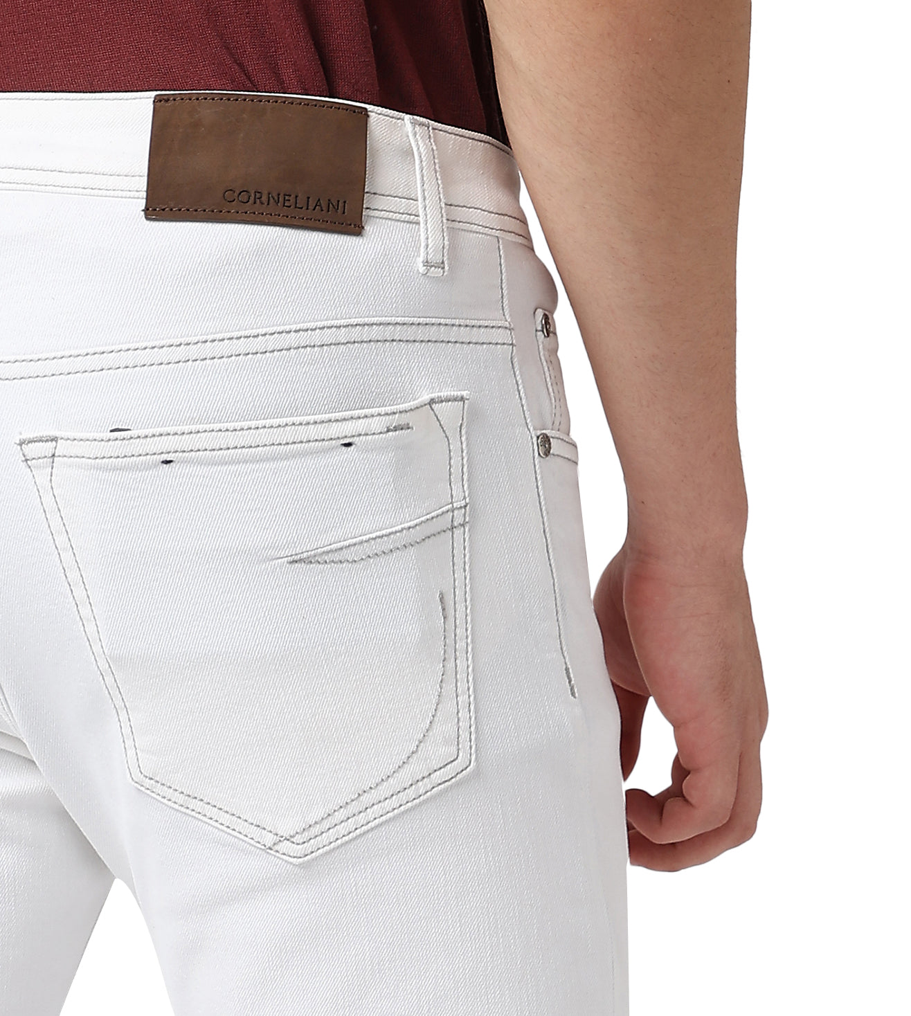 White stretch denim 5-pocket jeans