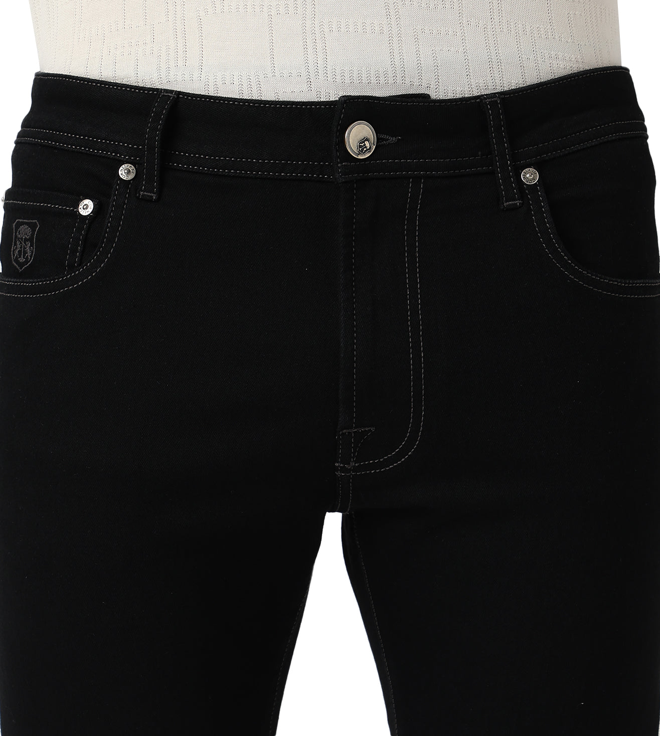 Black stretch denim 5-pocket jeans