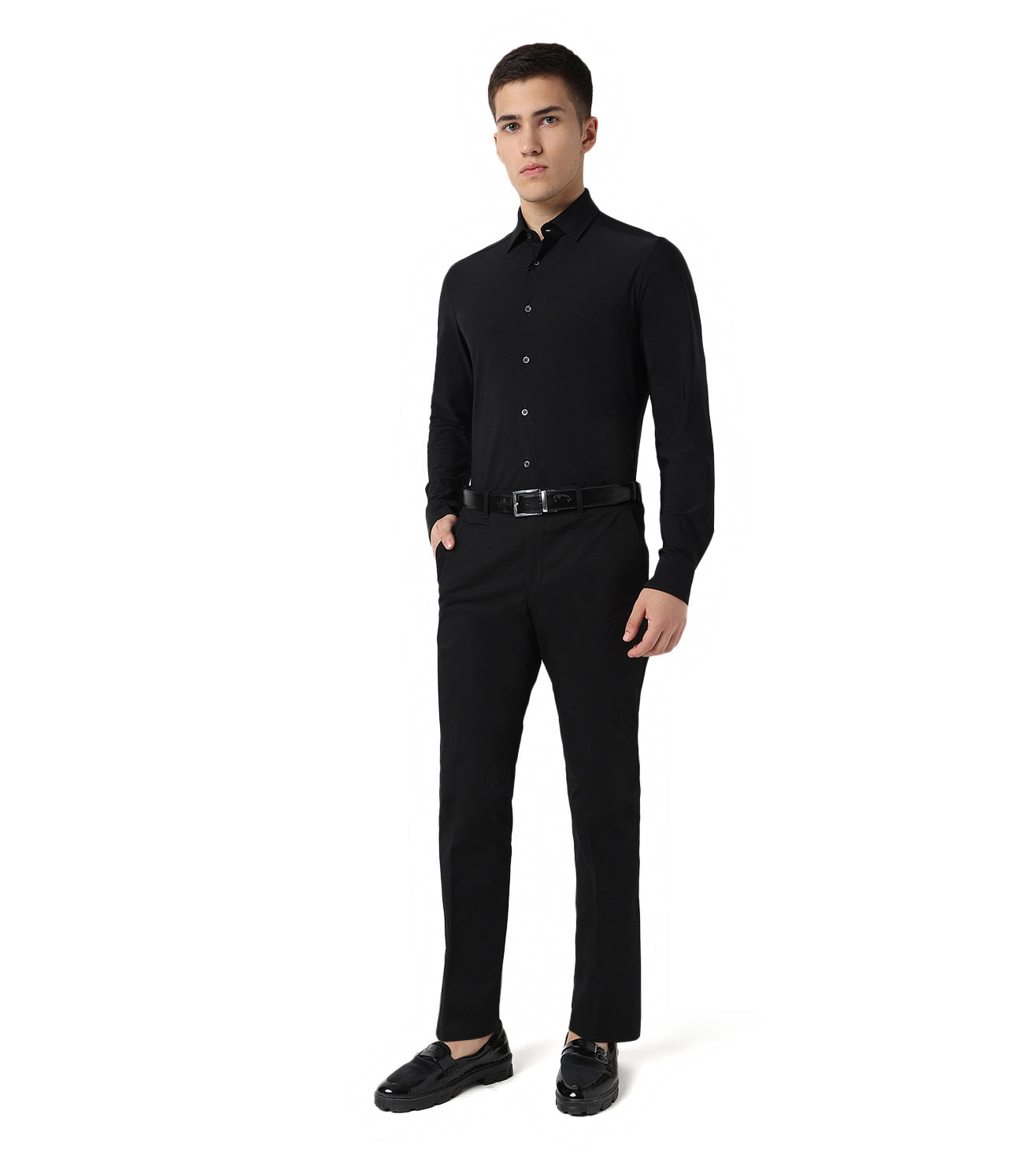 Black stretch cotton trousers