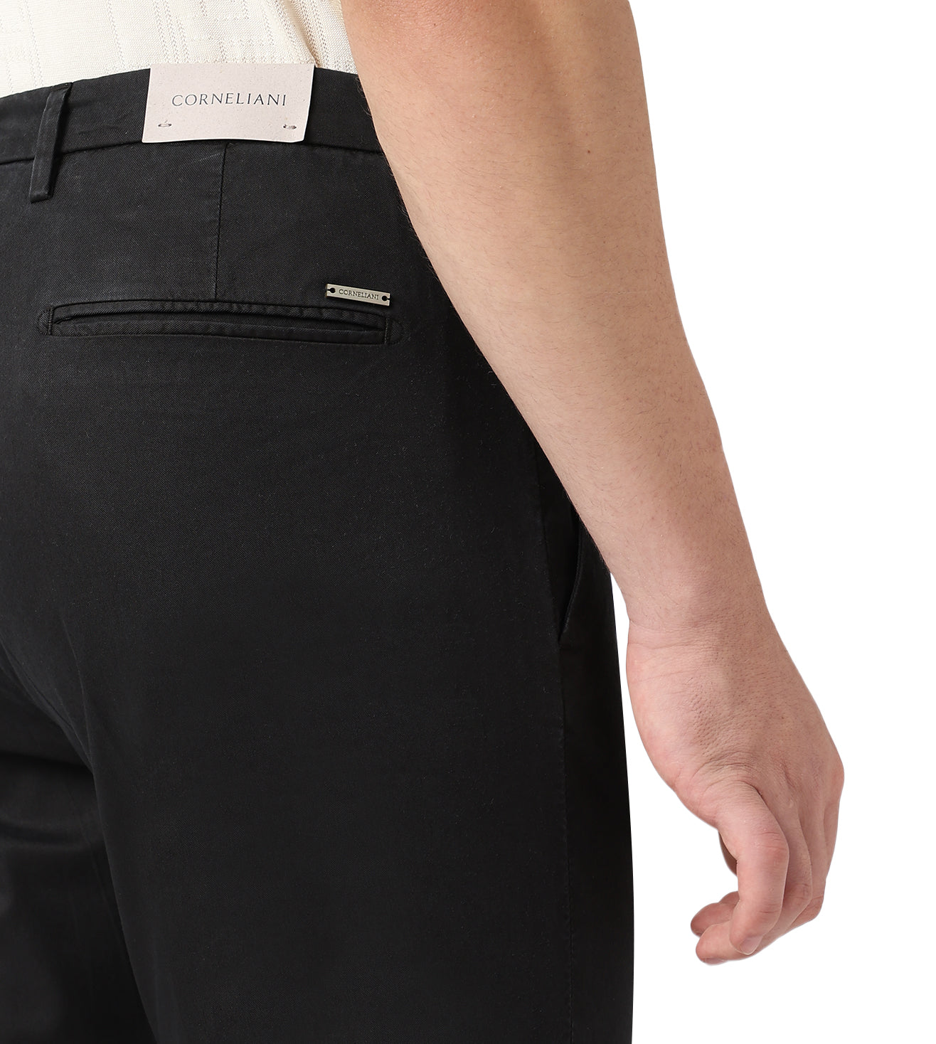 Black stretch gabardine trousers
