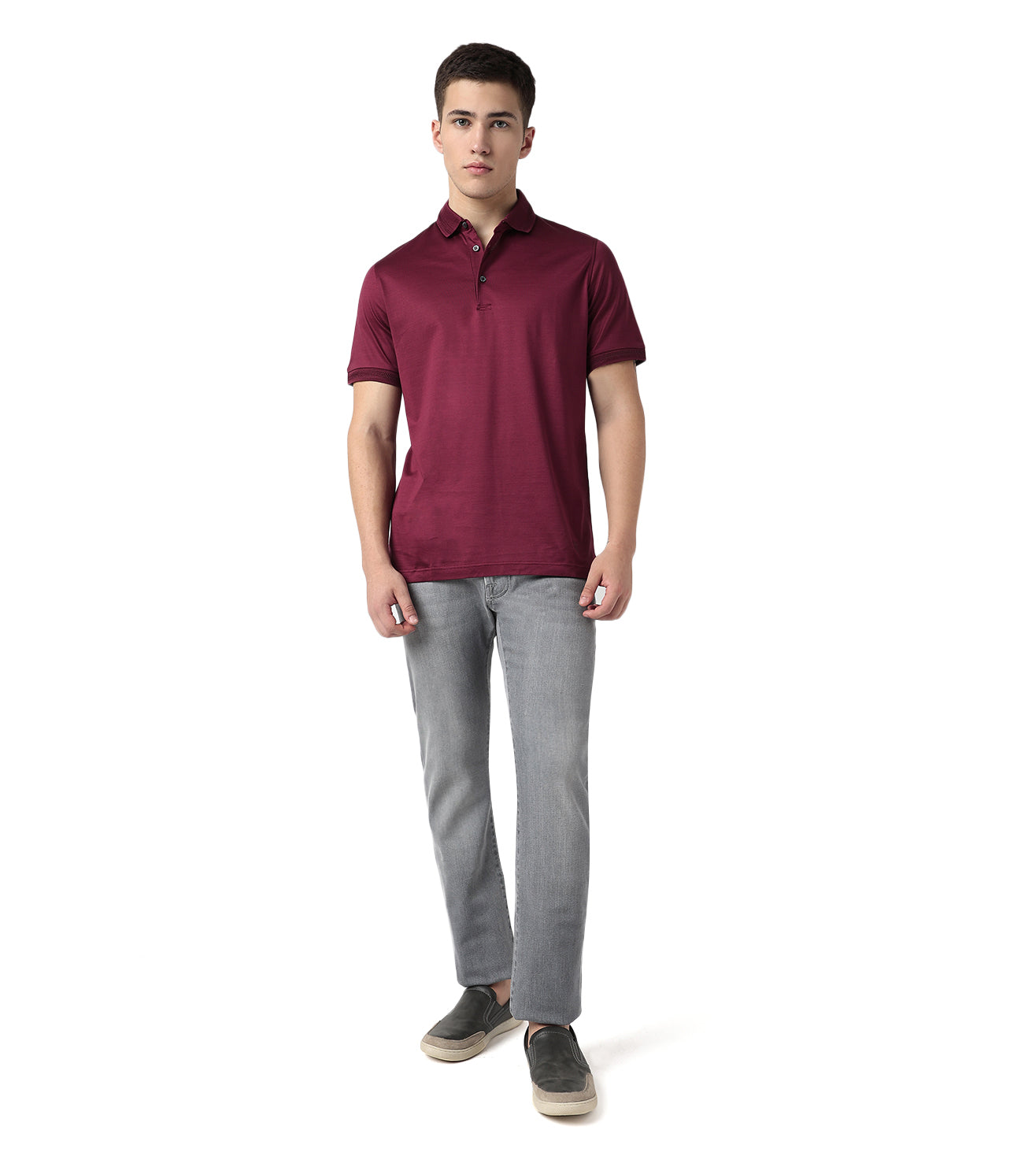 Wine Mercerised Cotton Polo T-Shirt