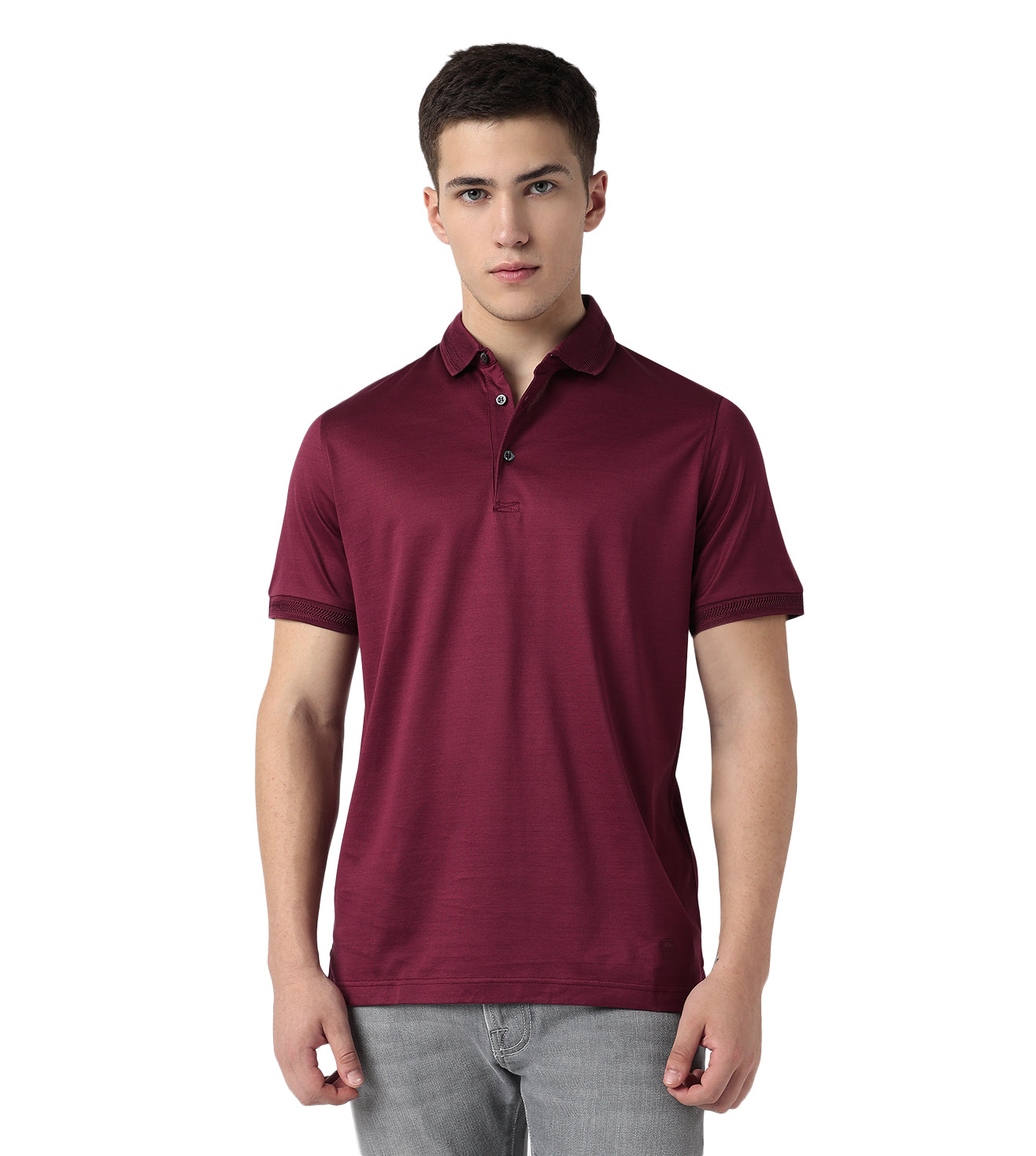 Wine Mercerised Cotton Polo T-Shirt