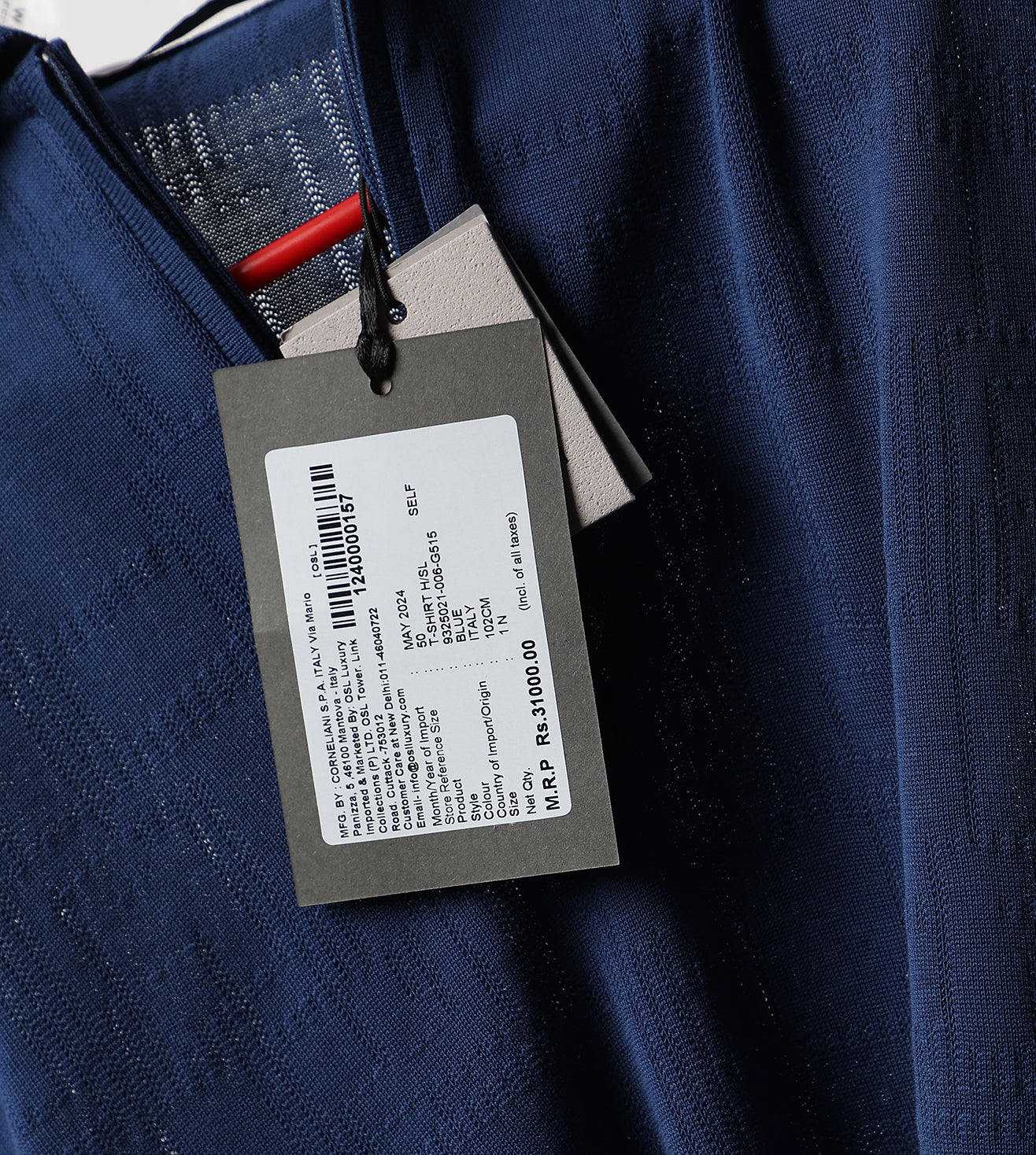 Blue Zip-Up Jacquard Cotton Polo T-Shirt