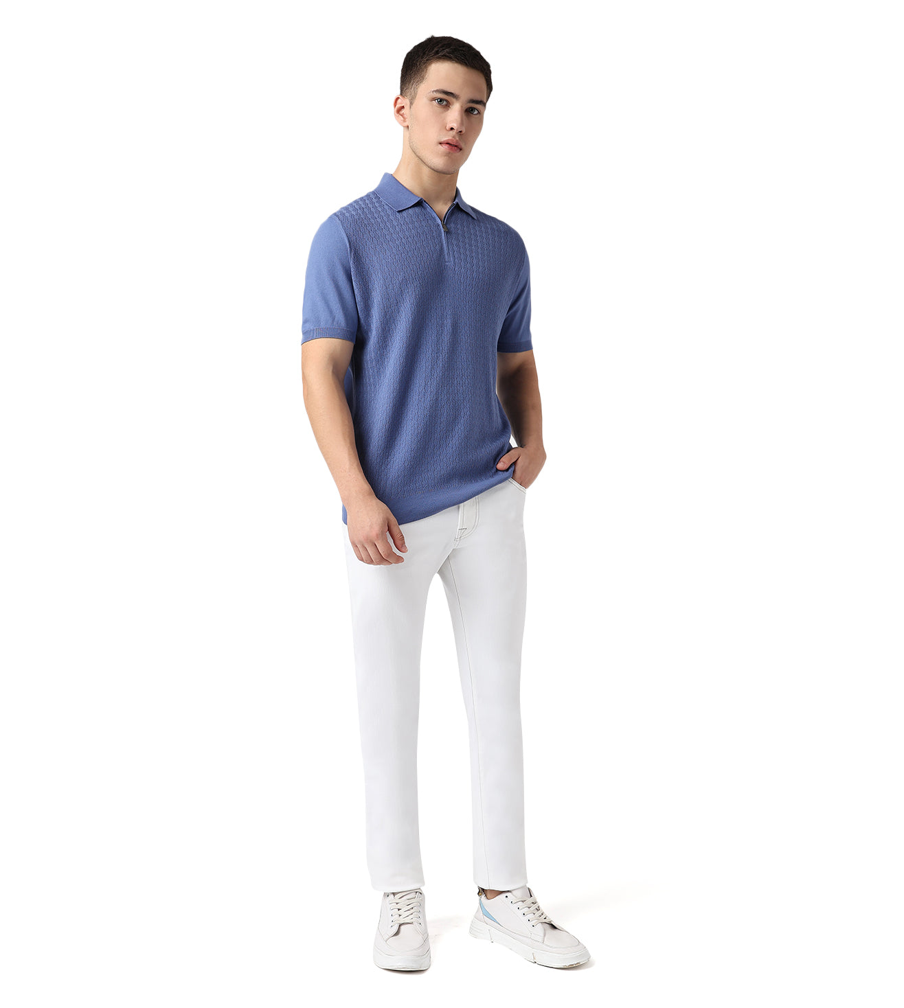 Blue Textured Polo T-Shirt