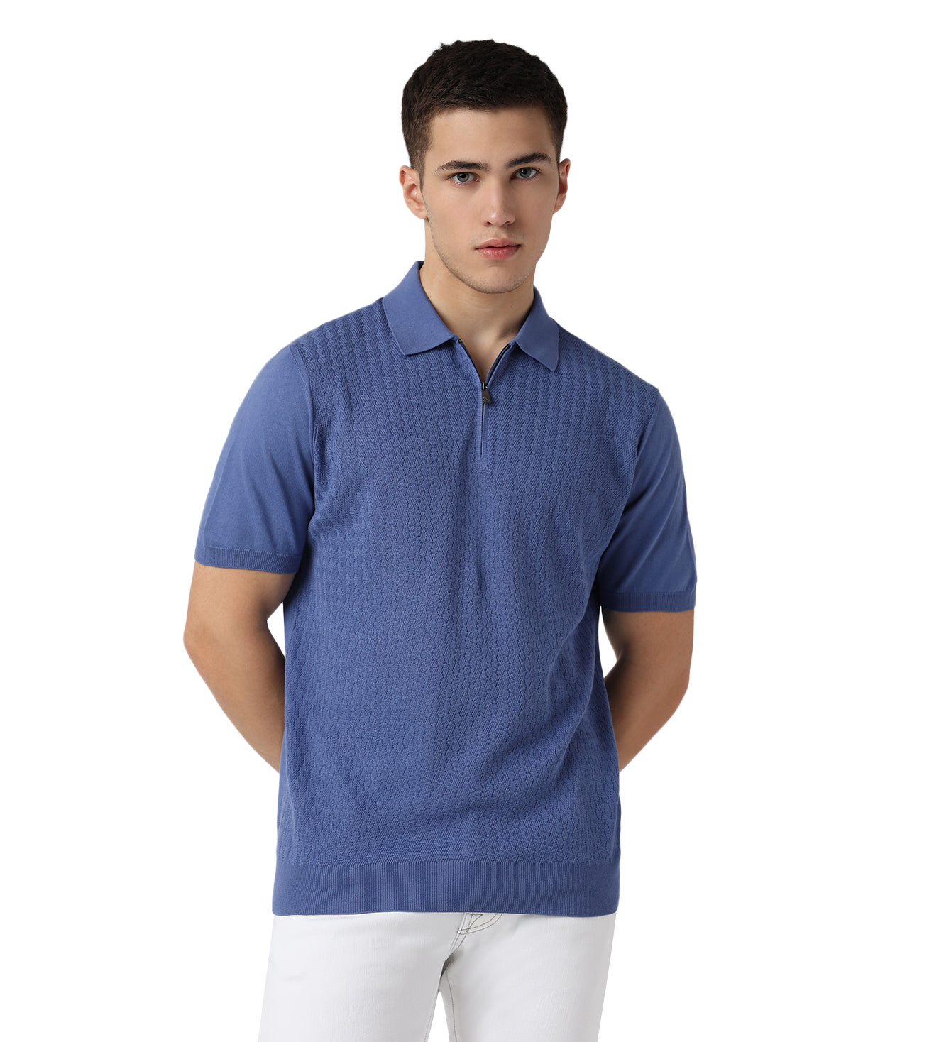 Blue Textured Polo T-Shirt