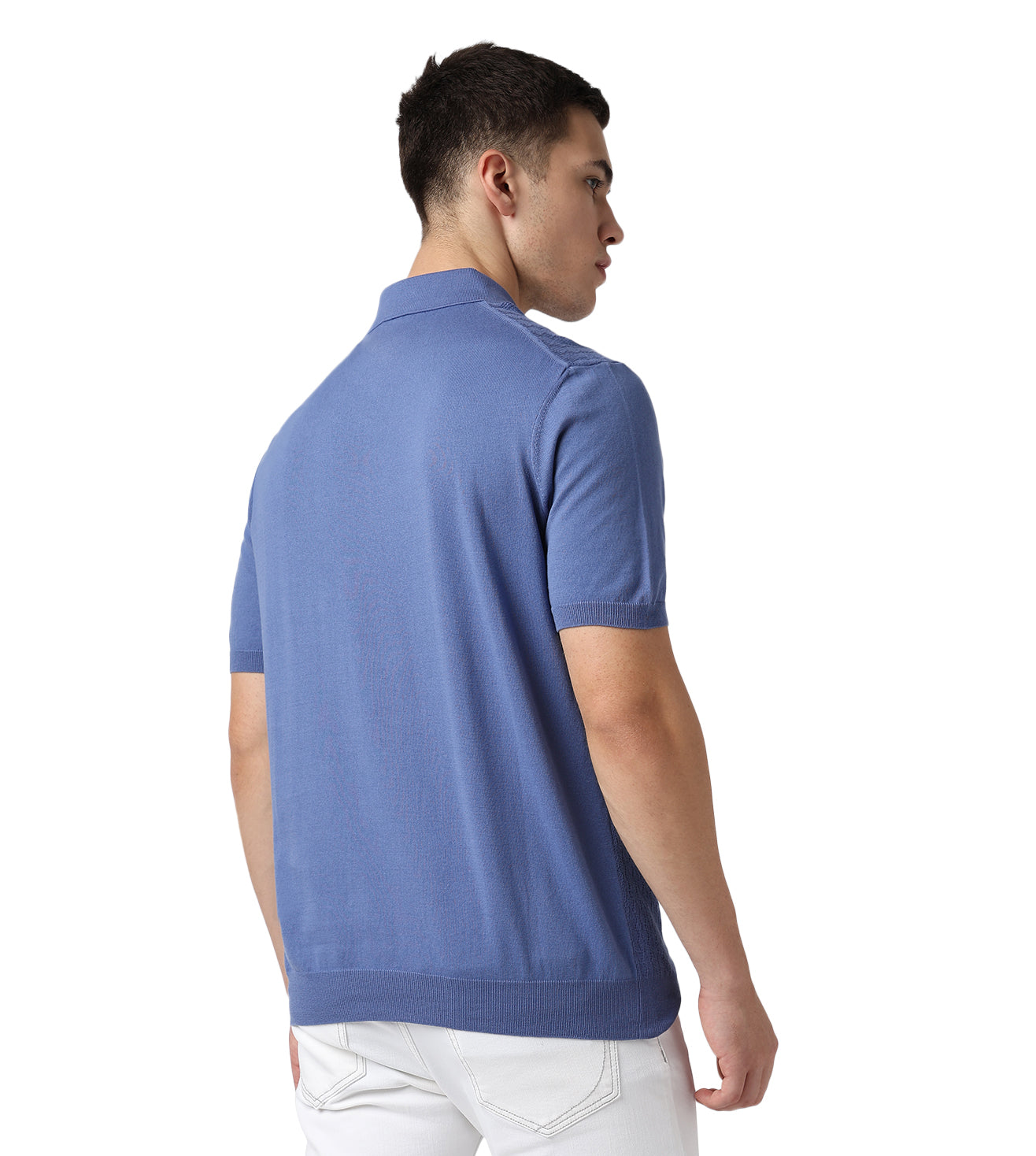 Blue Textured Polo T-Shirt