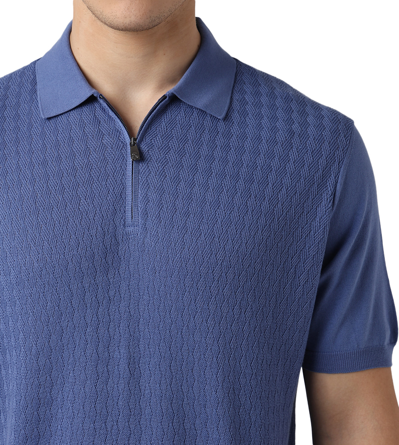 Blue Textured Polo T-Shirt