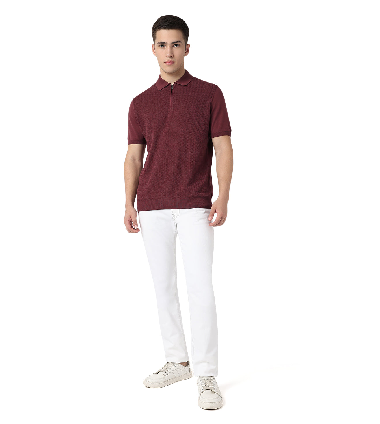 Corneliani Red Textured Polo T-Shirt