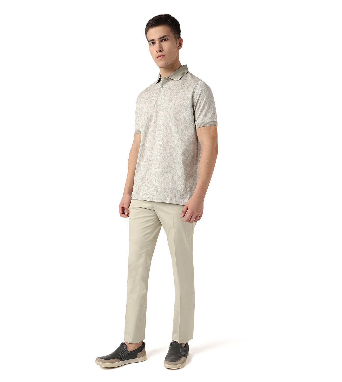 White Button-Up Jacquard Cotton Polo T-Shirt