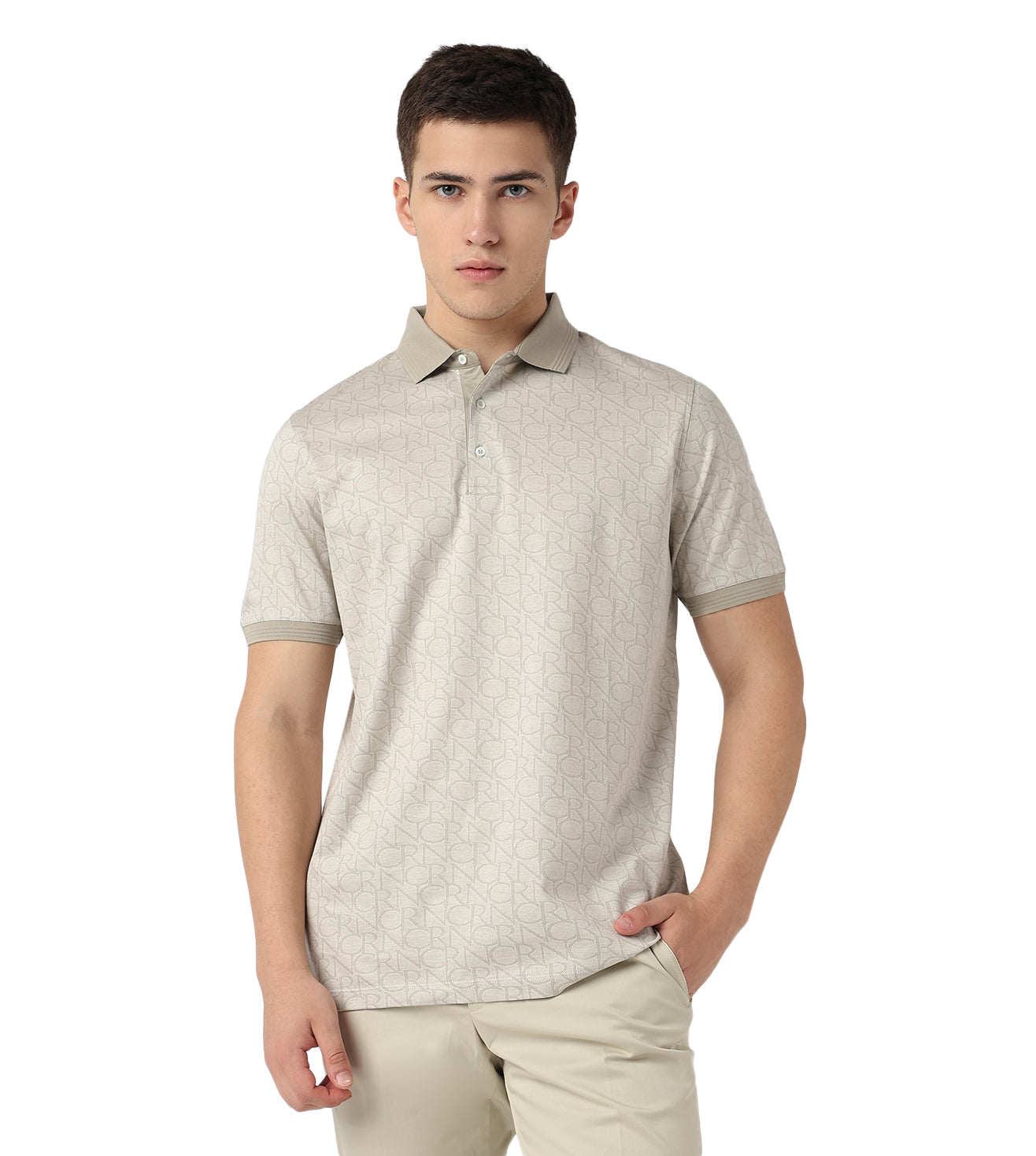 White Button-Up Jacquard Cotton Polo T-Shirt