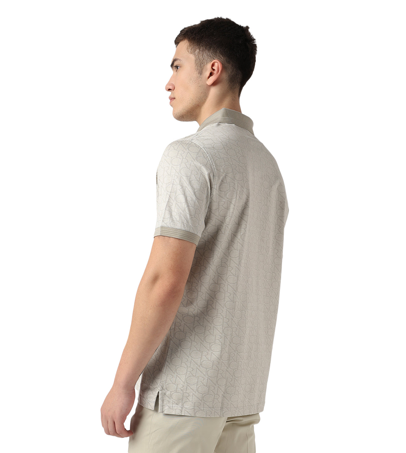 White Button-Up Jacquard Cotton Polo T-Shirt