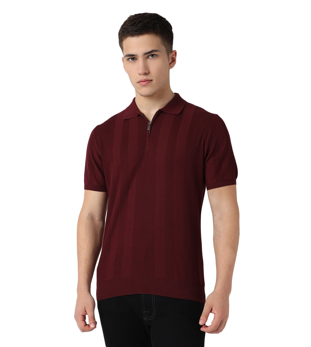 Wine Button-Up Cotton Polo T-Shirt