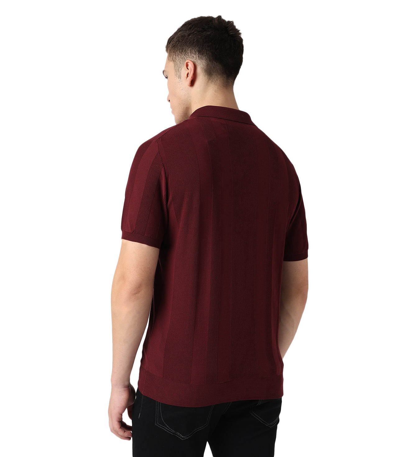 Wine Button-Up Cotton Polo T-Shirt