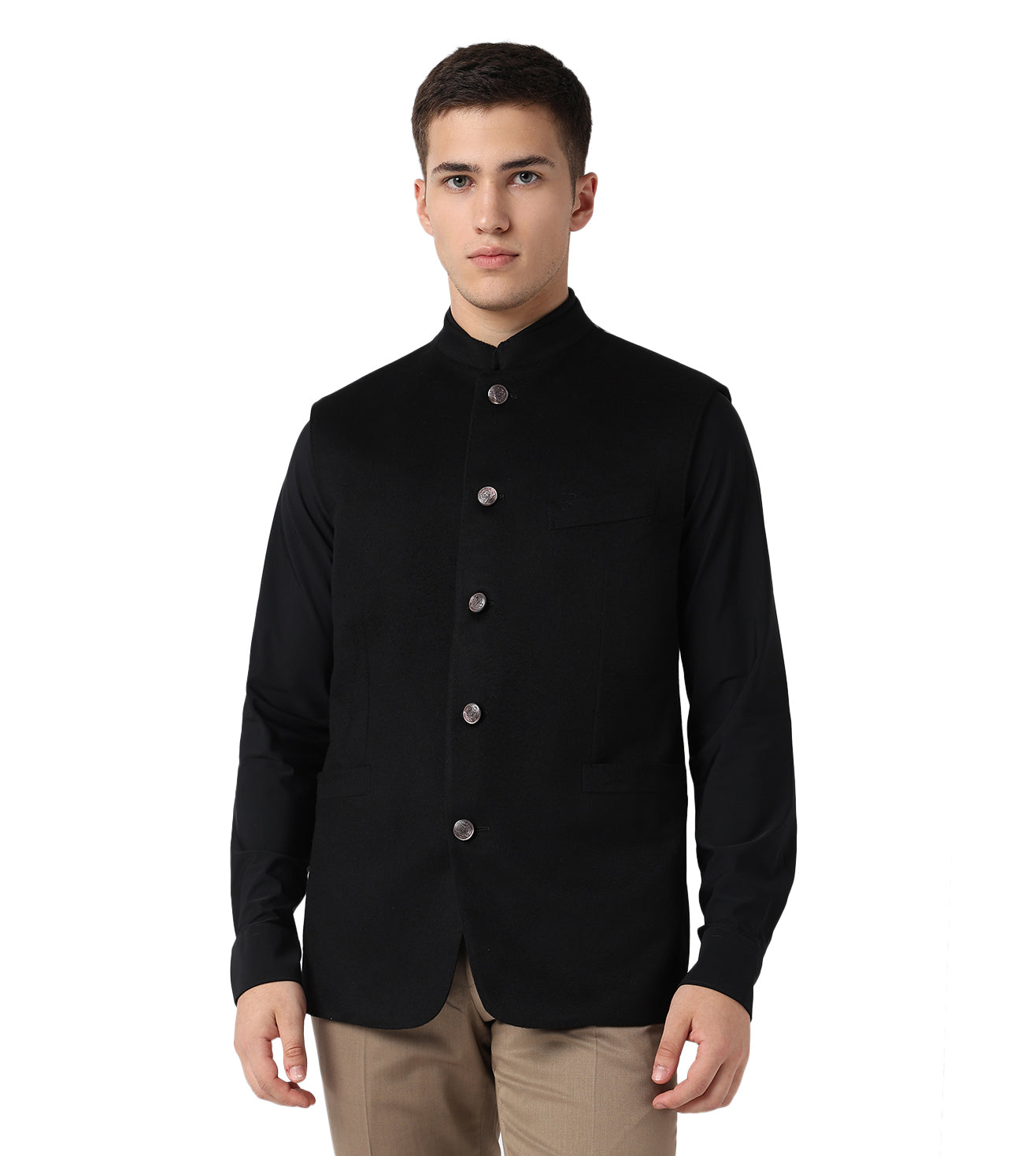 Cashmere Black Court Jacket sleevless