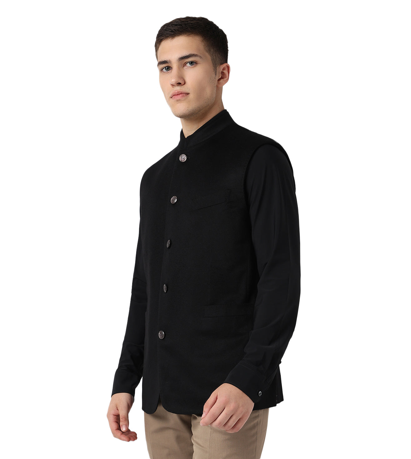 Cashmere Black Court Jacket sleevless