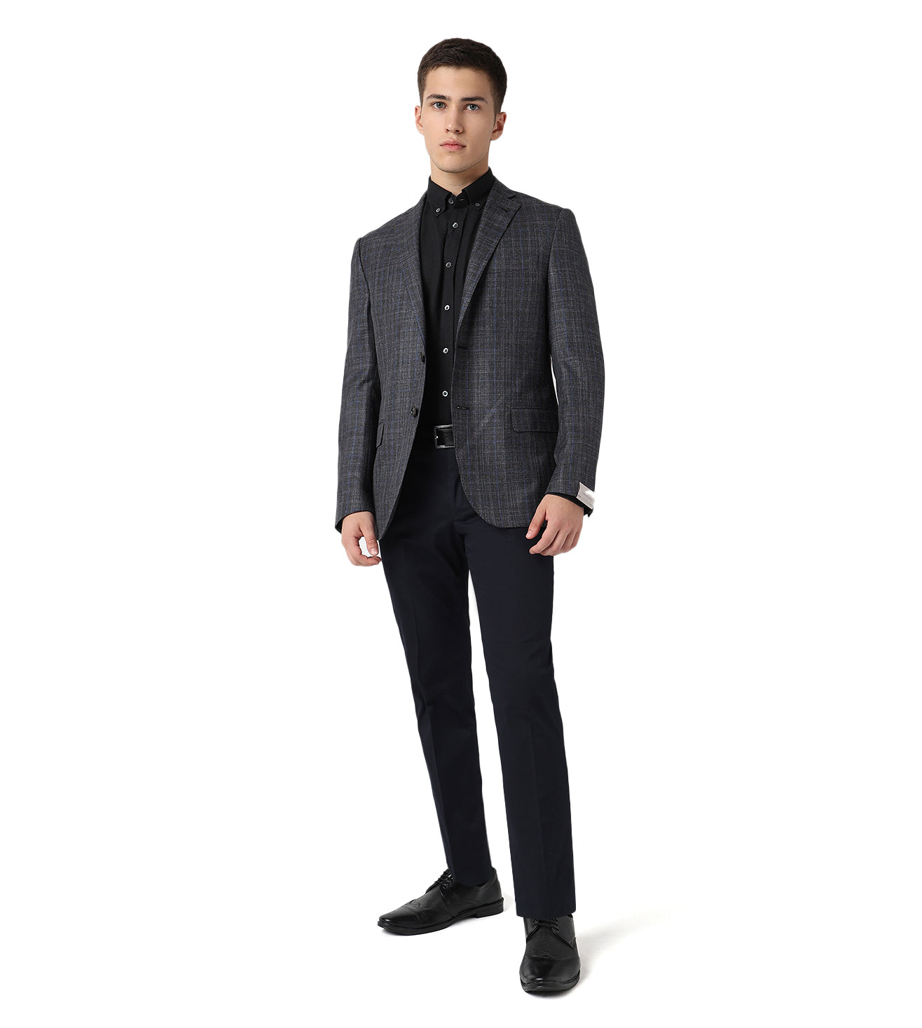 Black two-button silk and wool jacket