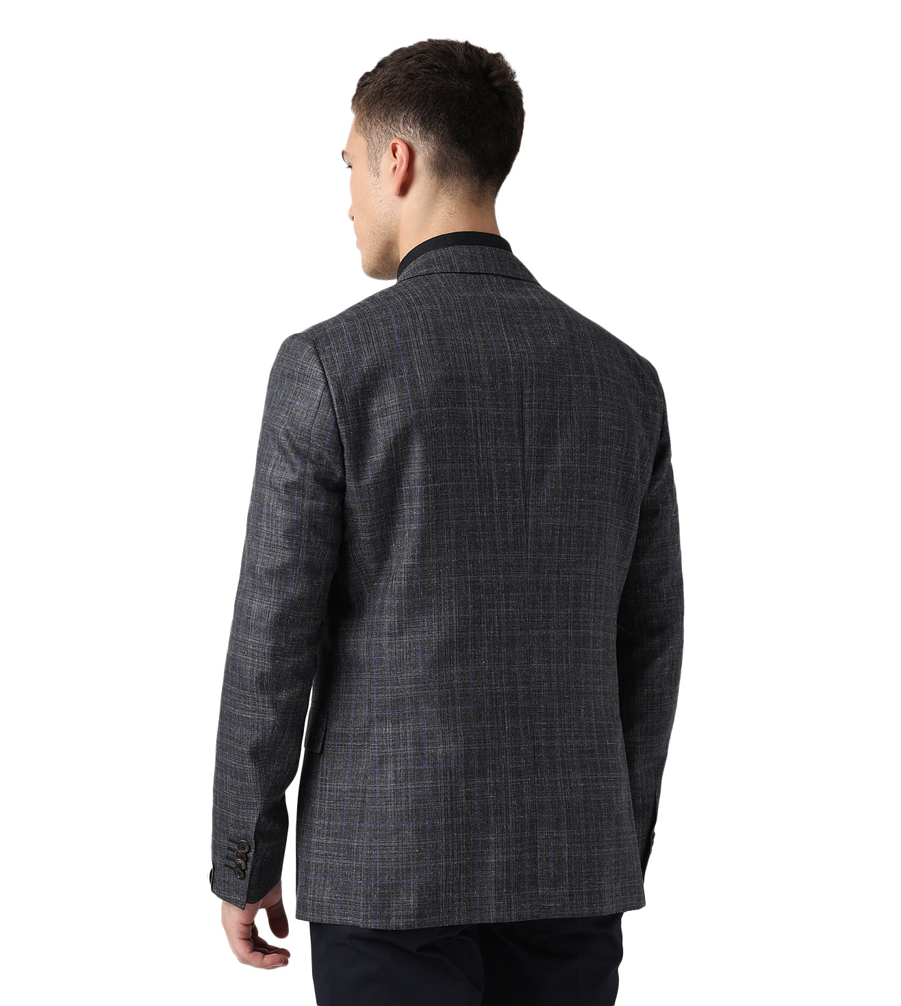 Black two-button silk and wool jacket