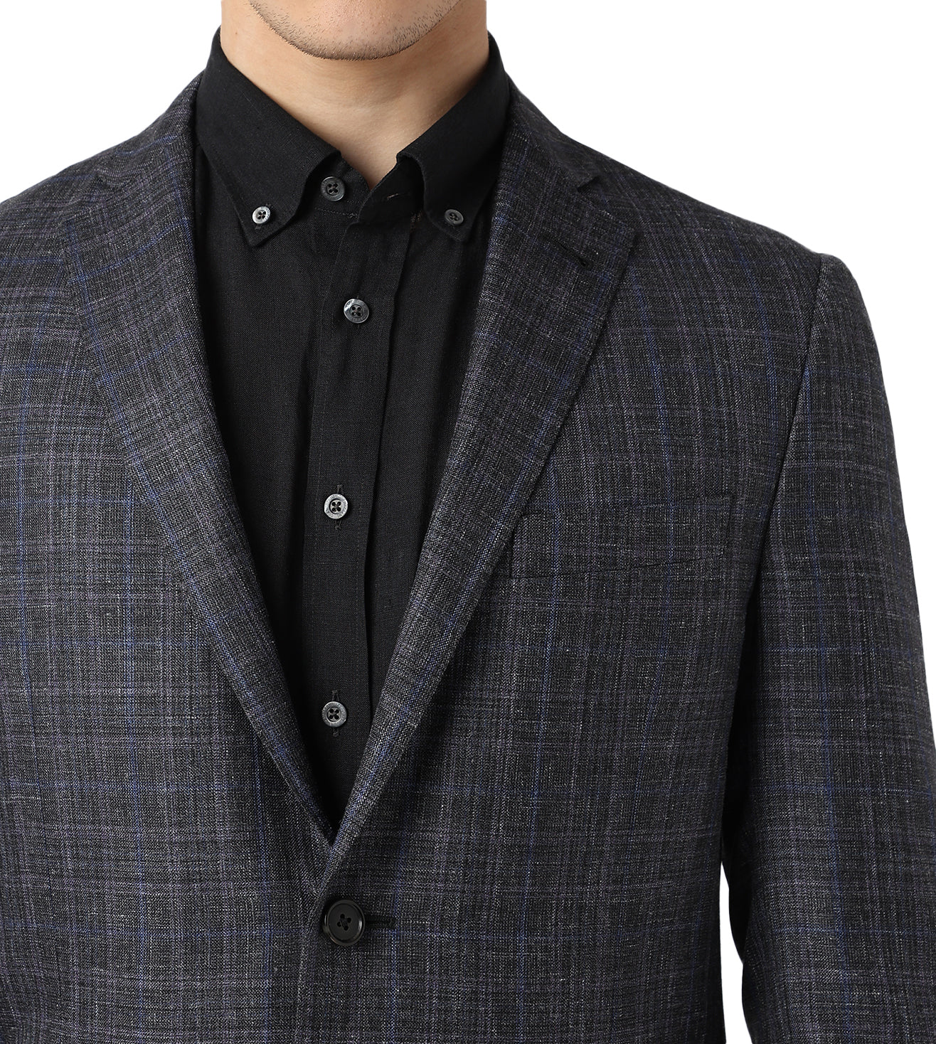Black two-button silk and wool jacket