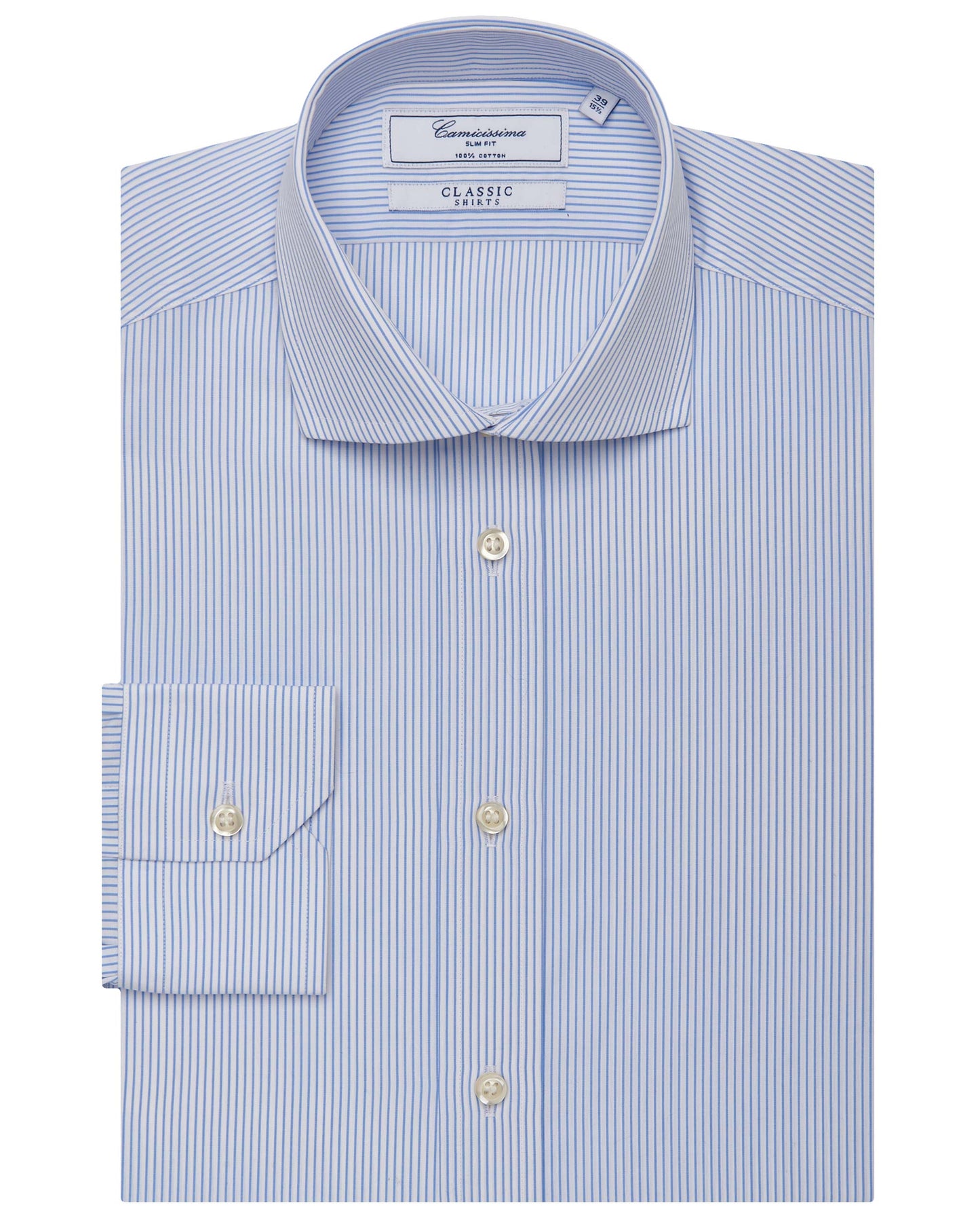Camicissima Men’s Slim Fit Striped Shirt – Light Blue | 100% Cotton | Classic Full Sleeves