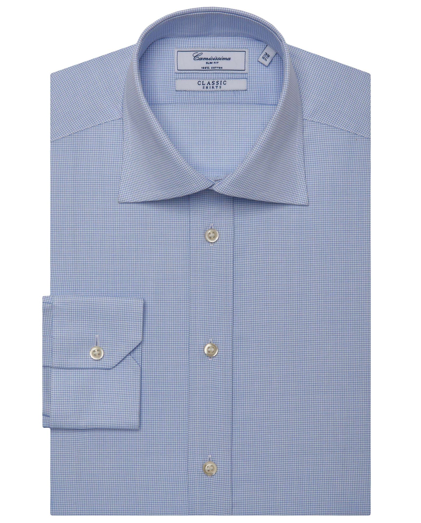 Men’s Slim Fit Checked Shirt – Light Blue | 100% Cotton | Classic Full Sleeves