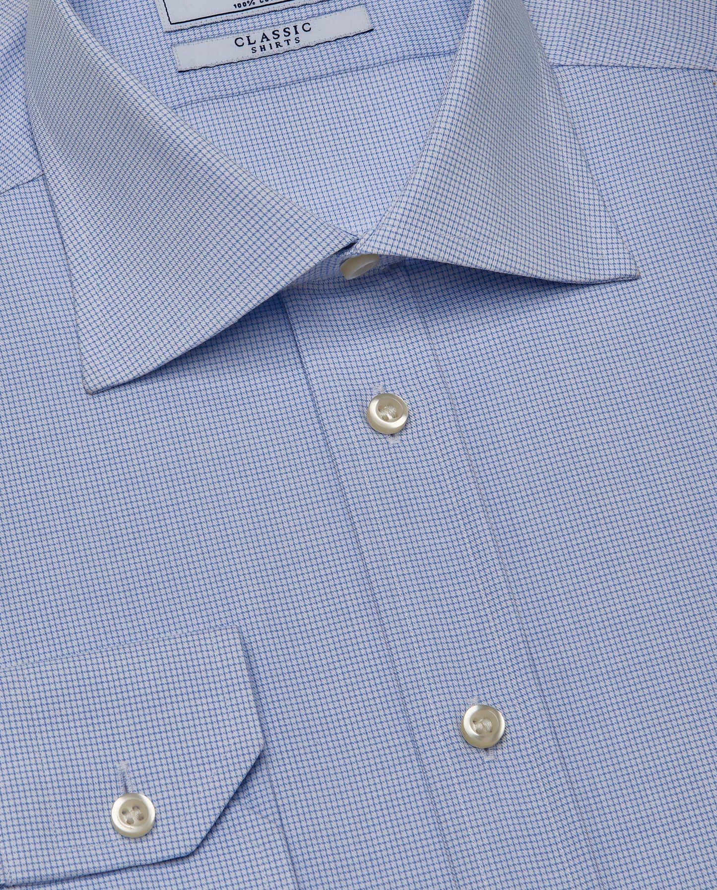 Men’s Slim Fit Checked Shirt – Light Blue | 100% Cotton | Classic Full Sleeves