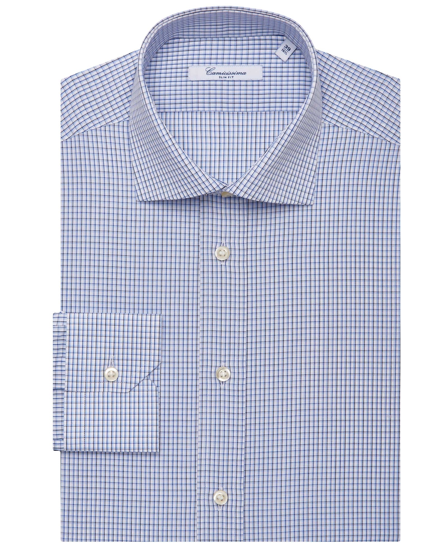 Camicissima Men’s Slim Fit Checked Shirt – Blue | 100% Cotton | Fancy Full Sleeves