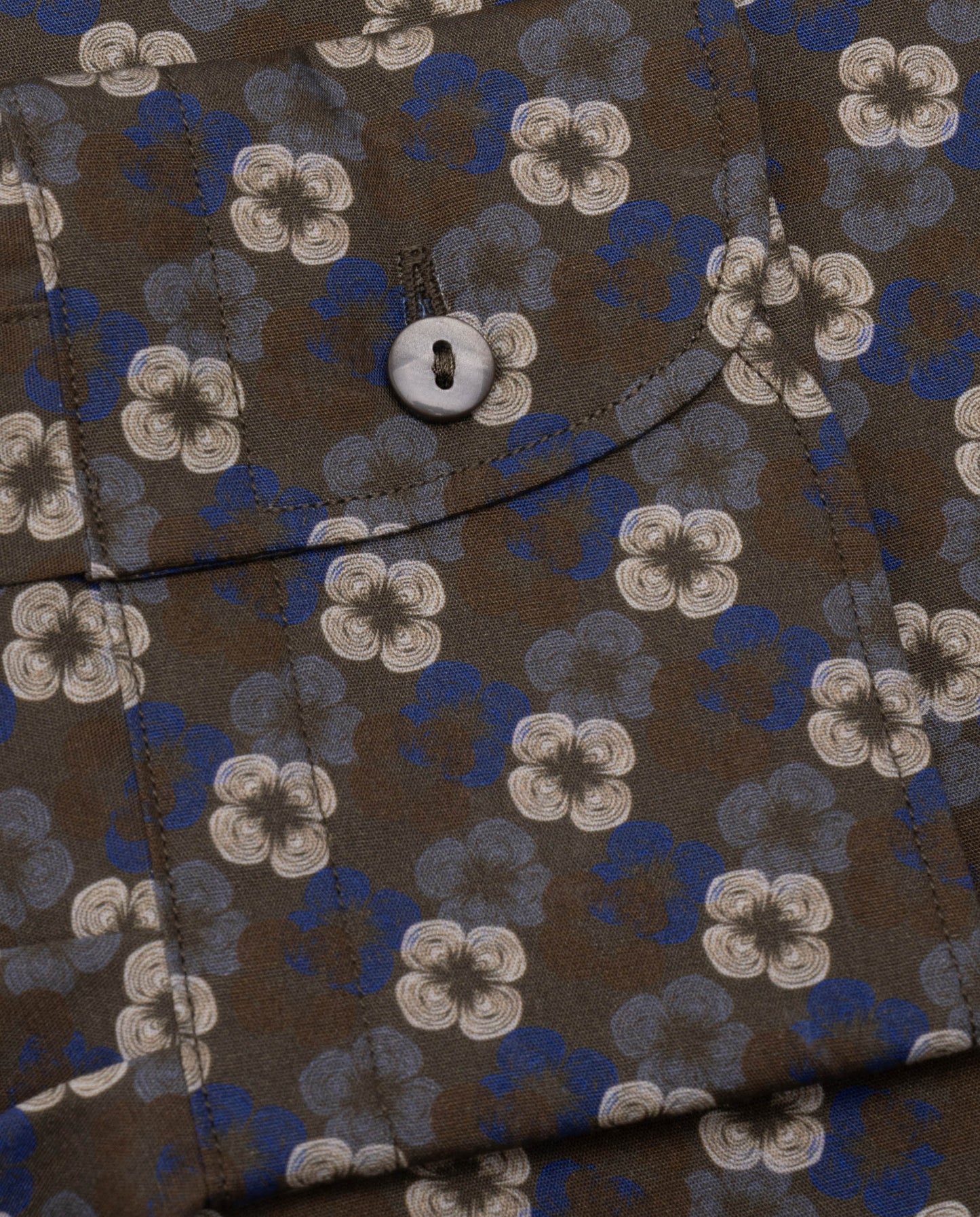 Camicissima Military Green Floral Printed Poplin Punch Cotton Shirt