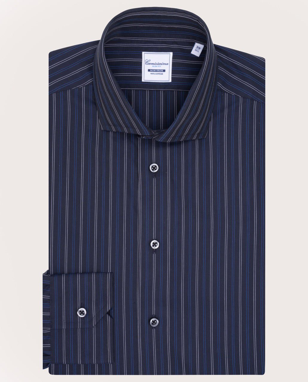 Camicissima Striped Poplin Non-Iron Fancy Blue Navy Cotton Shirt
