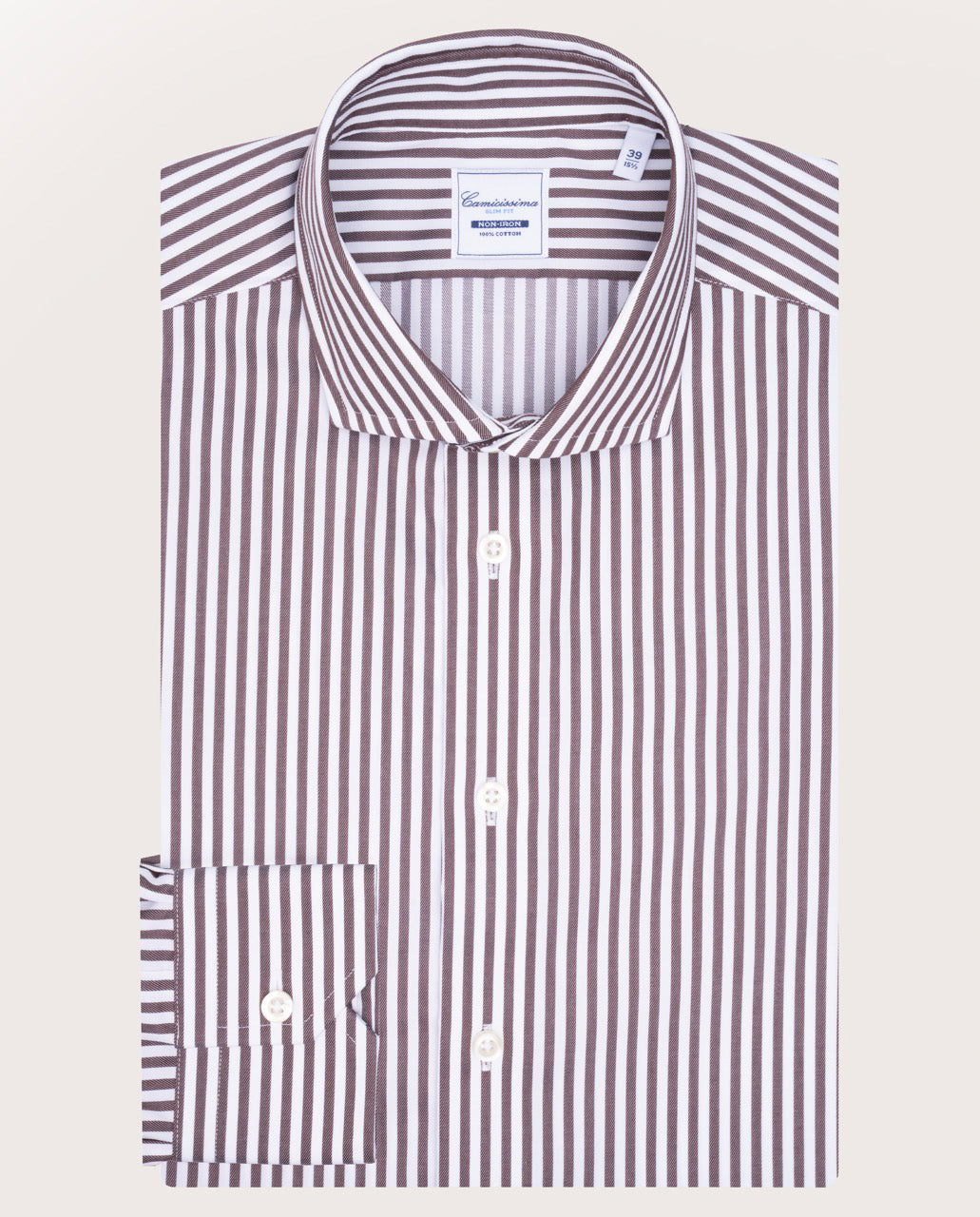 Camicissima Brown Striped Dobby Wrinkle-Free Fancy Cotton Shirt