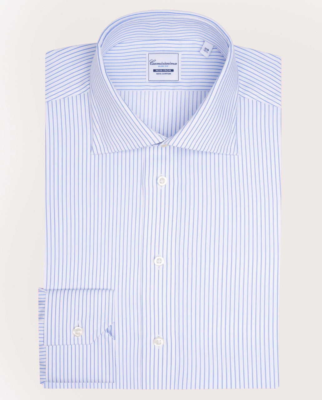 Camicissima Light Blue Striped Dobby Wrinkle-Free Fancy Cotton Shirt