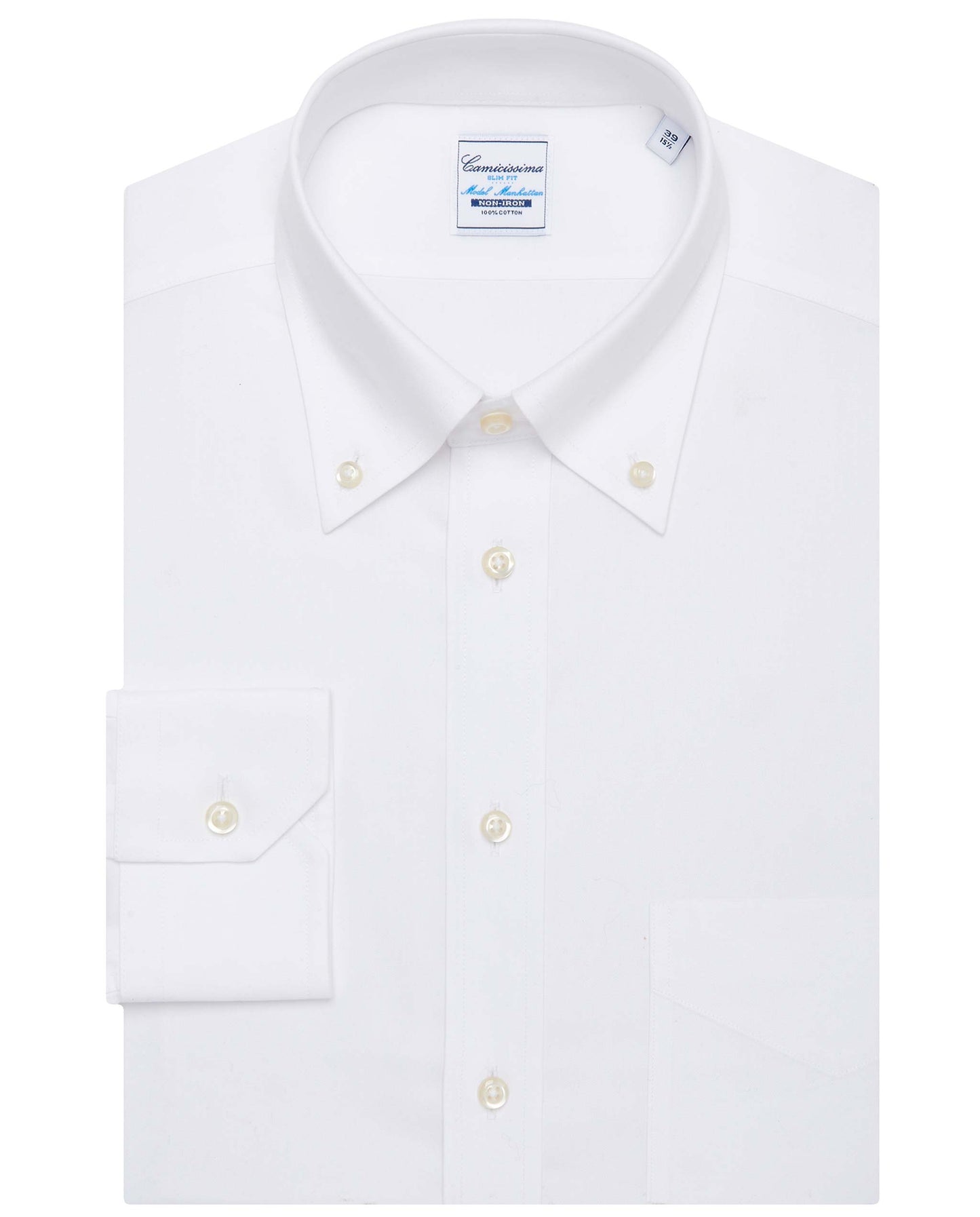 Camicissima Men’s Slim Fit Button-Down Shirt – White | Non-Iron Permanent | Full Sleeves