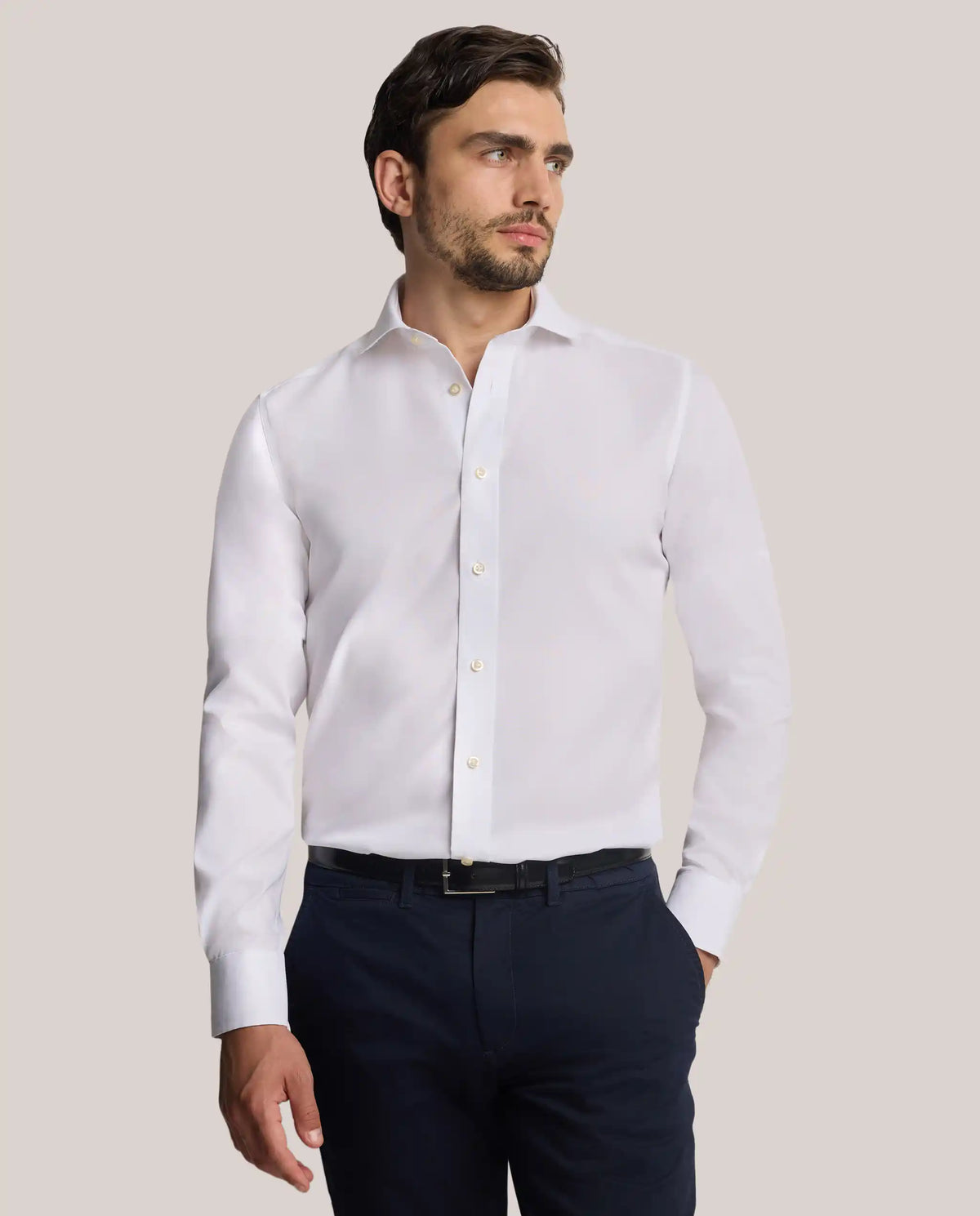 Camicissima Men’s White Non-Iron Permanent Fitted Cotton Shirt