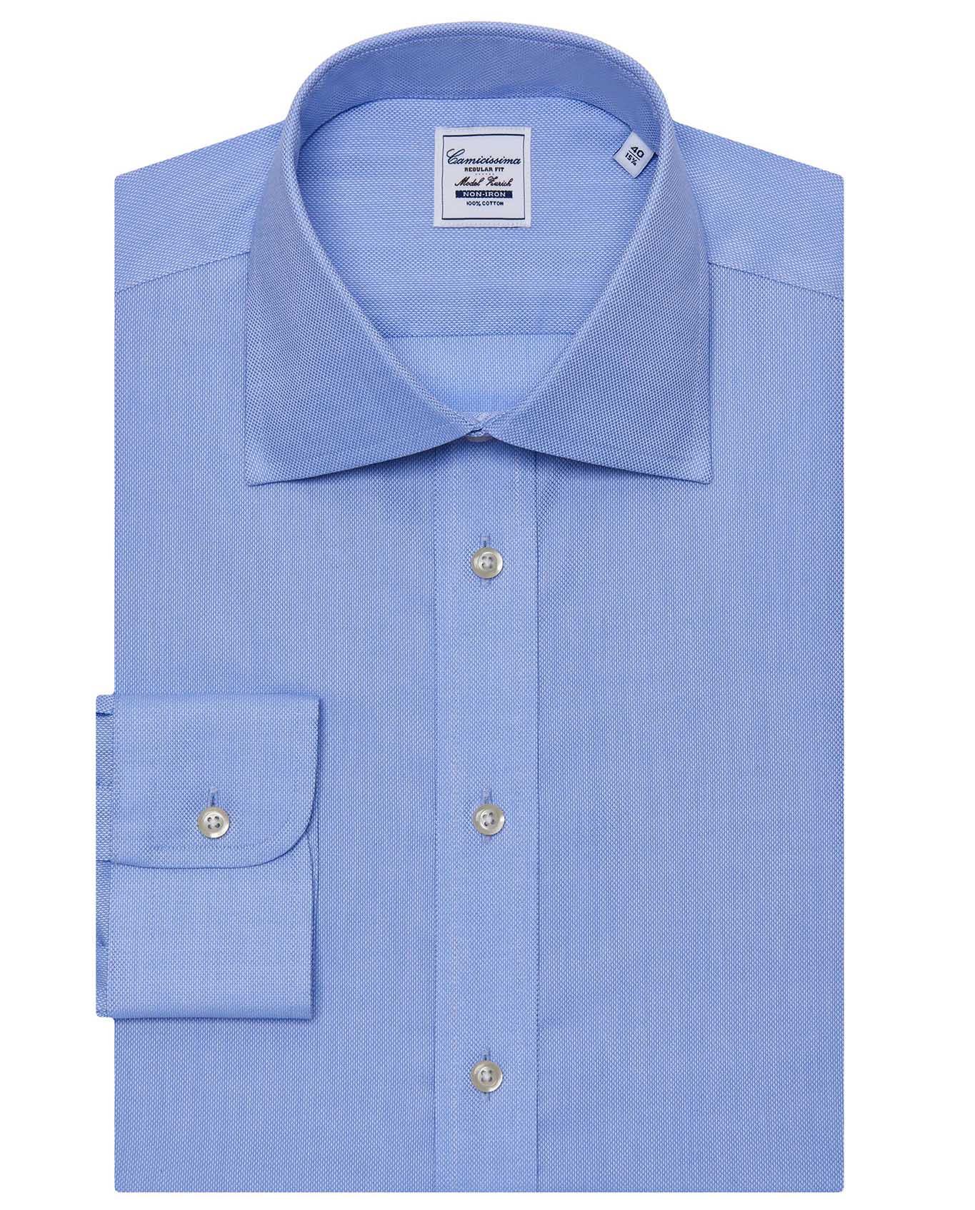 Camicissima Men’s Regular Fit Self-Textured Shirt – Light Blue | Non-Iron Permanent | Full Sleeves
