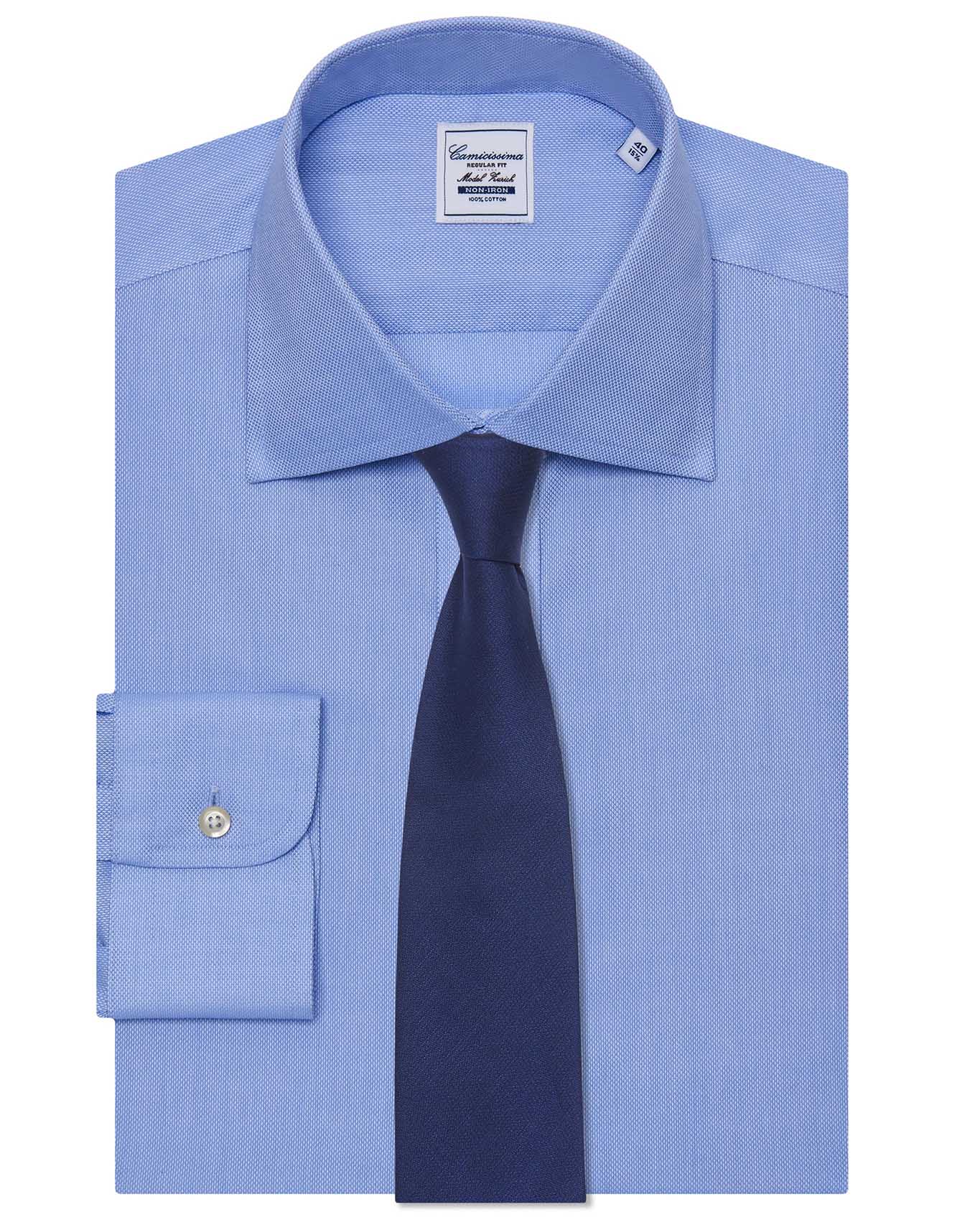 Camicissima Men’s Regular Fit Self-Textured Shirt – Light Blue | Non-Iron Permanent | Full Sleeves