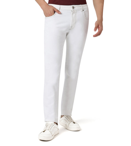 White stretch denim 5-pocket jeans