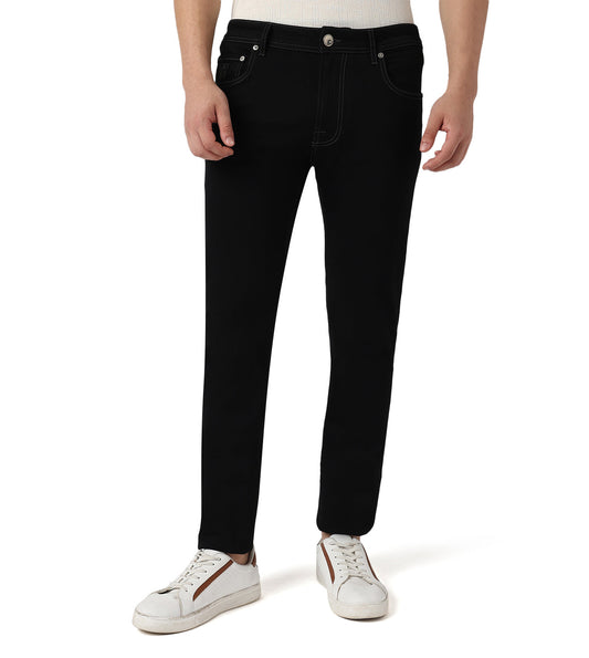 Black stretch denim 5-pocket jeans