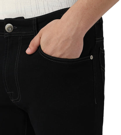 Black stretch denim 5-pocket jeans