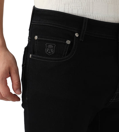 Black stretch denim 5-pocket jeans