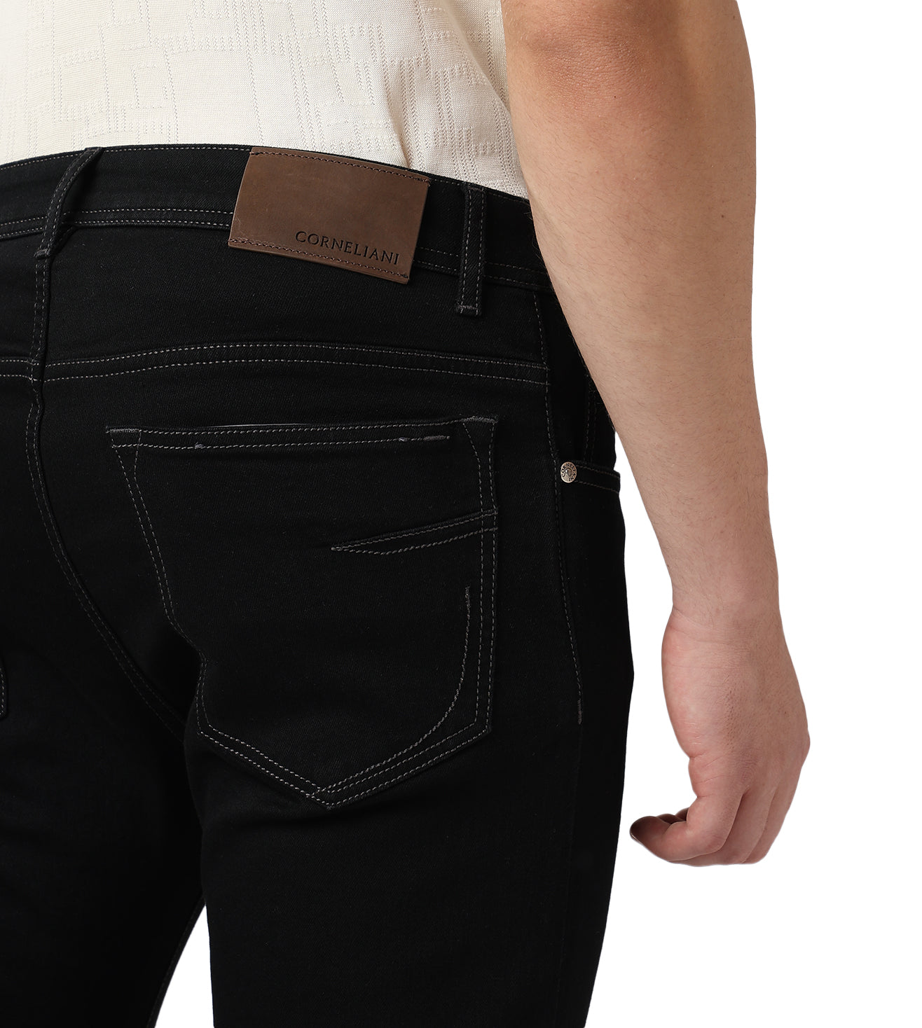 Black stretch denim 5-pocket jeans
