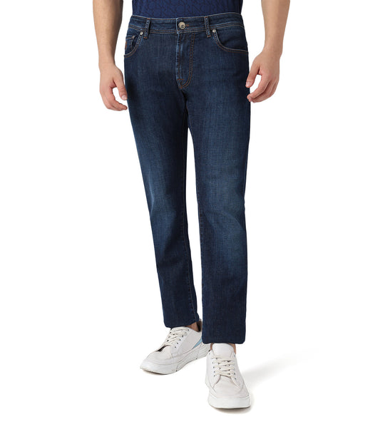 Corneliani Navy Blue stretch denim 5-pocket jeans