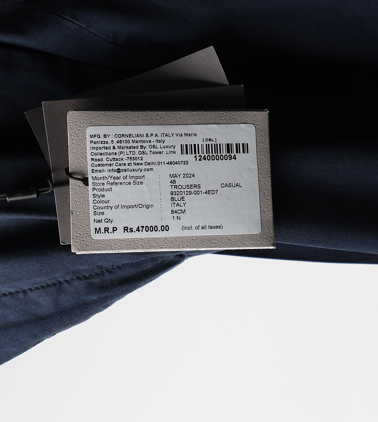 Blue stretch gabardine trousers