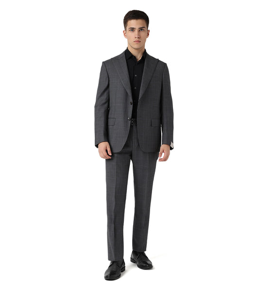 Plaid Charcoal Grey Wool Suit