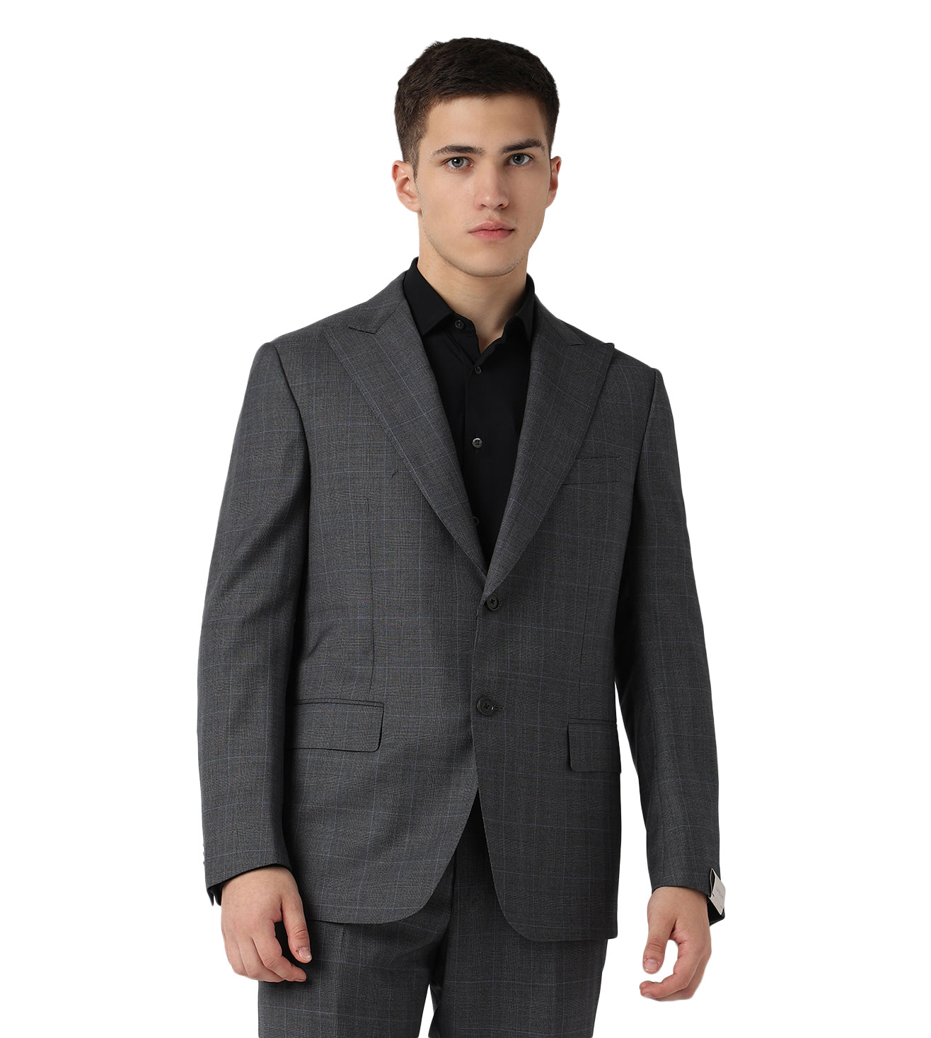 Corneliani Plaid Charcoal Grey Wool Suit