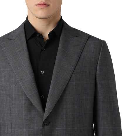 Corneliani Plaid Charcoal Grey Wool Suit