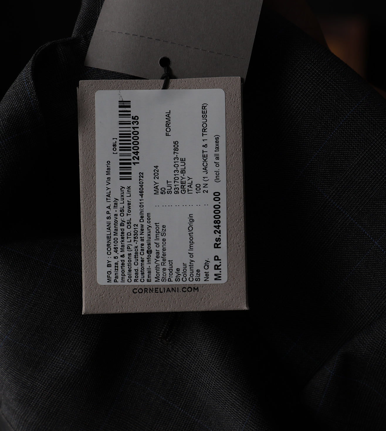 Corneliani Plaid Charcoal Grey Wool Suit