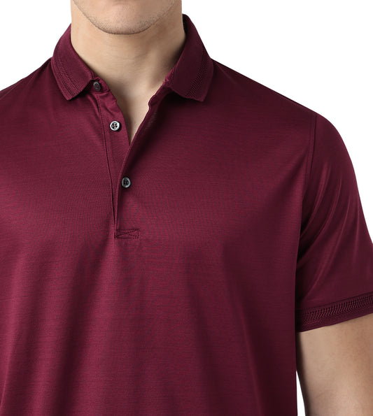 Wine Mercerised Cotton Polo T-Shirt