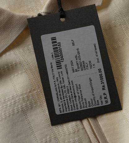 Cream Zip-Up Jacquard Cotton Polo T-Shirt