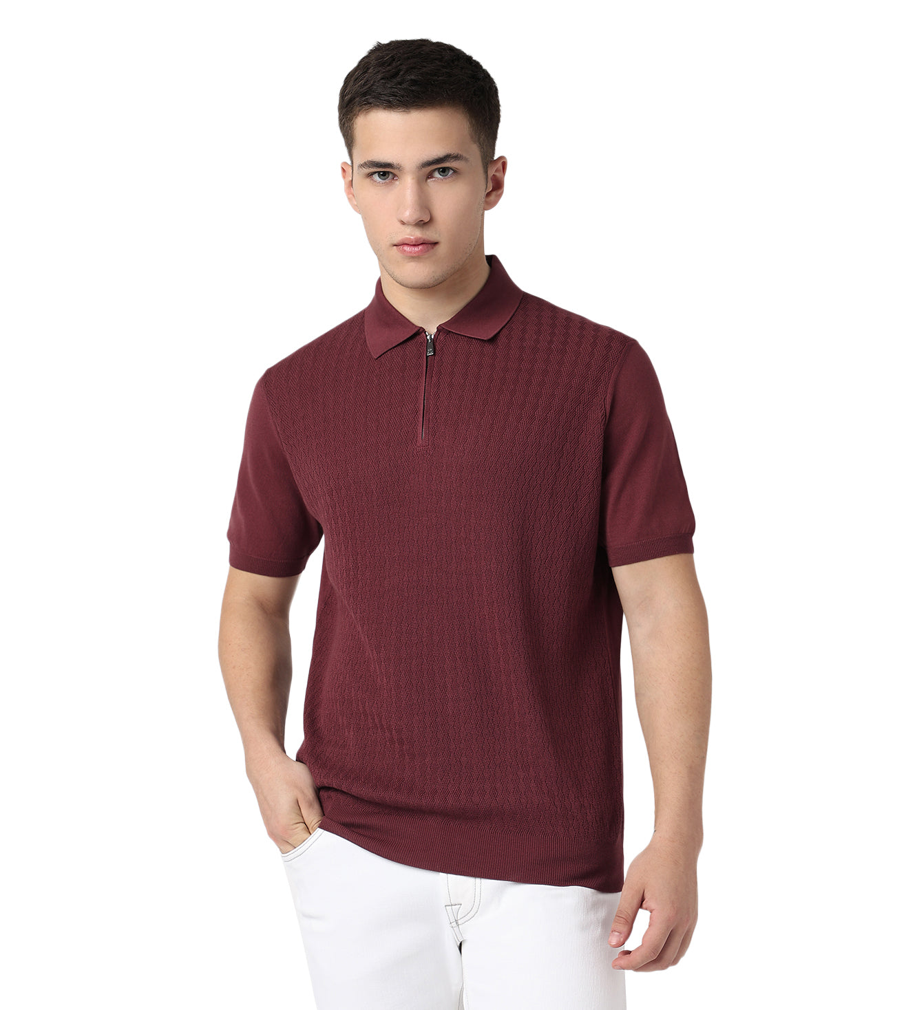 Corneliani Red Textured Polo T-Shirt