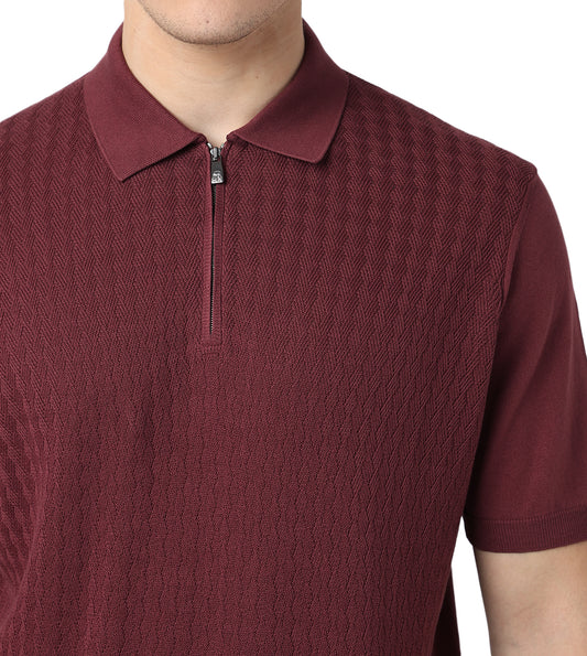 Red Textured Polo T-Shirt